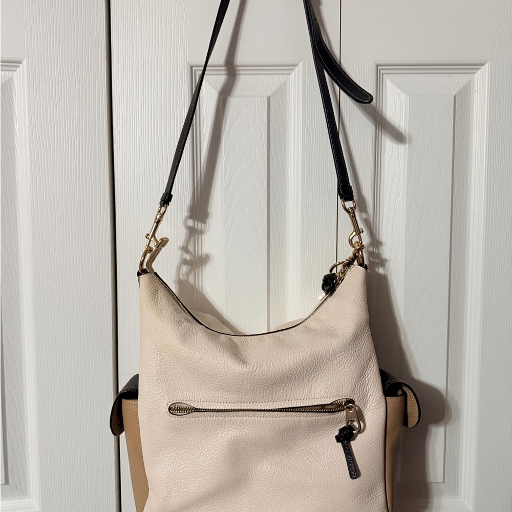 Coach Two-Tone Pebbled Leather Hobo — Cream & Tan with Brown Strap - Picture 2 of 13